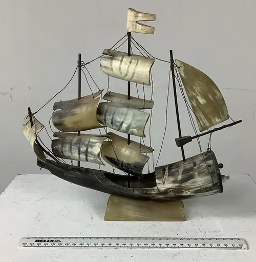 Dark Brown and Cream Horn Sail Boat / Ship
