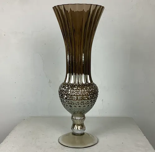Medium brown and clear glass vase