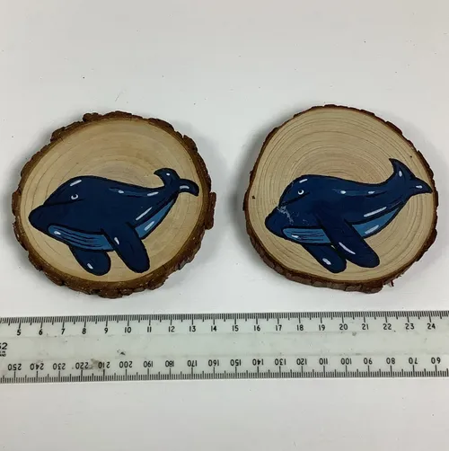 2 Wooden Coasters with Painted Whales
