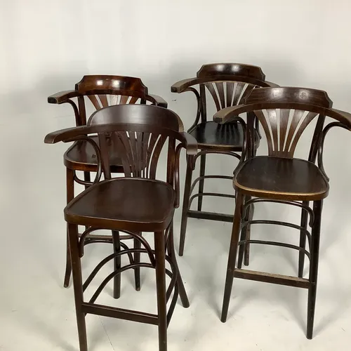 Dark Wood Fanback Bentwood Bar Stool