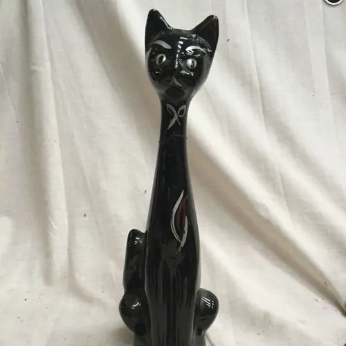 Tall black cat with silver details figurine