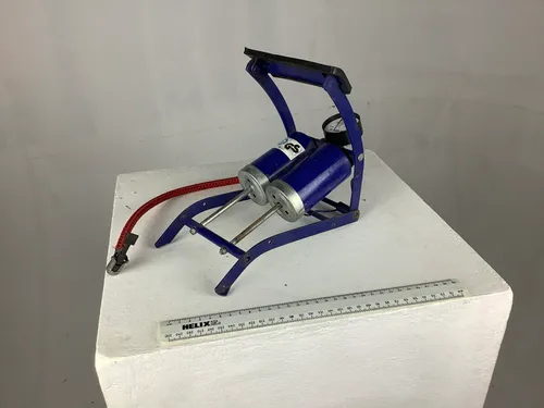 blue metal bicycle tyre / tire pump