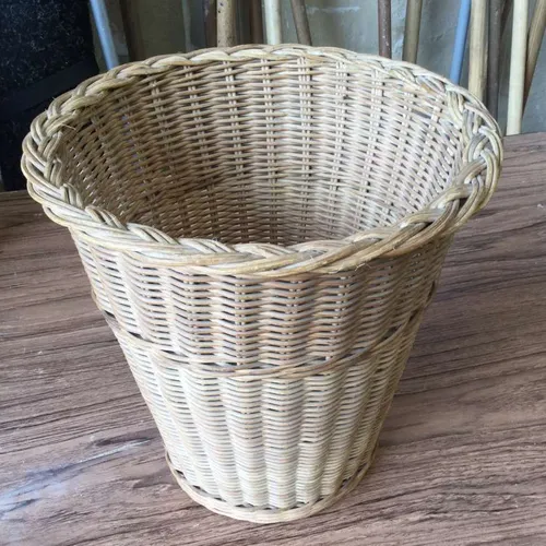 rattan waste bin with thick braided rim
