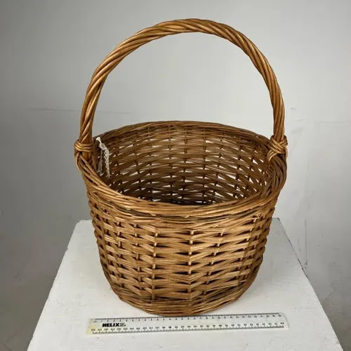 Small Round Wicker Basket with Arched Handle