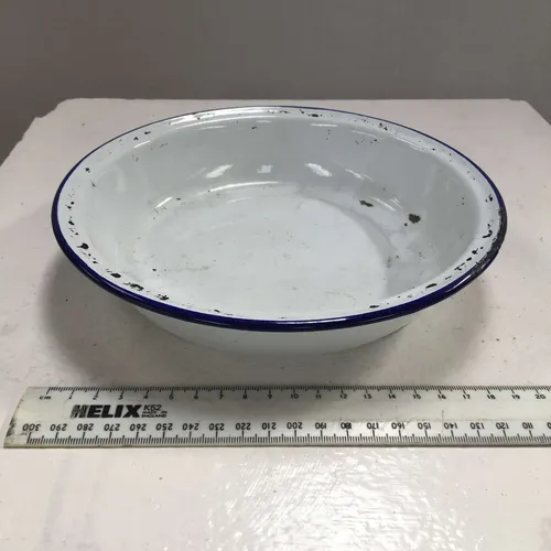 Period White with Blue Trim Aged Serving Salad Bowl