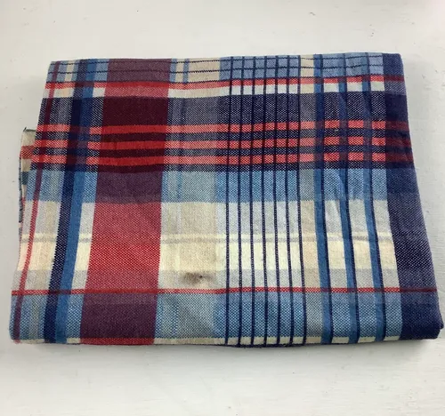 Red and blue tartan bedding 