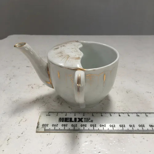 Vintage White China Invalid Medical Feeder Cup with Gold Detailing 