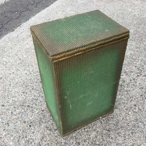 Green wicker Lloyd Loom Laundry basket