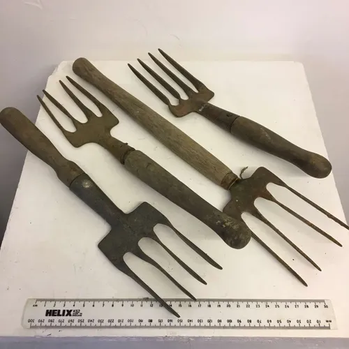 Period garden fork with wooden handle, selection available