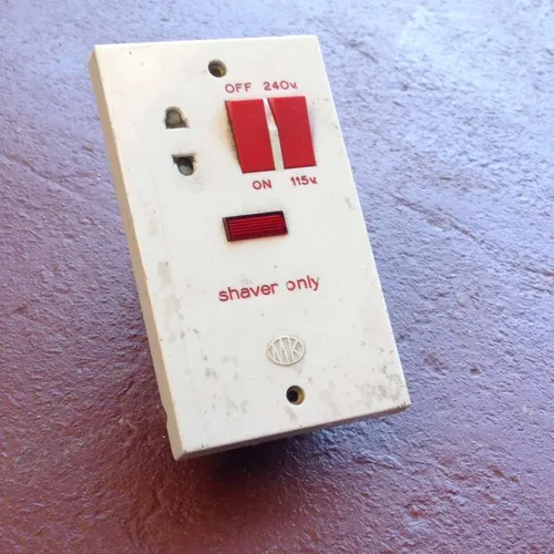 MK white shaver socket, fuse switch and 240/115V toggle