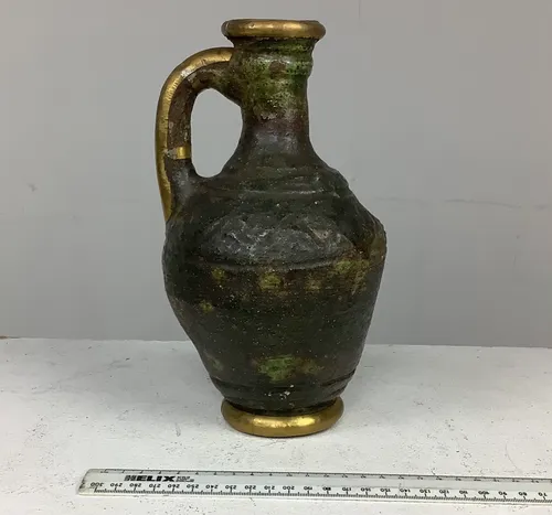 Brown Green and Gold Detail Clay Jug