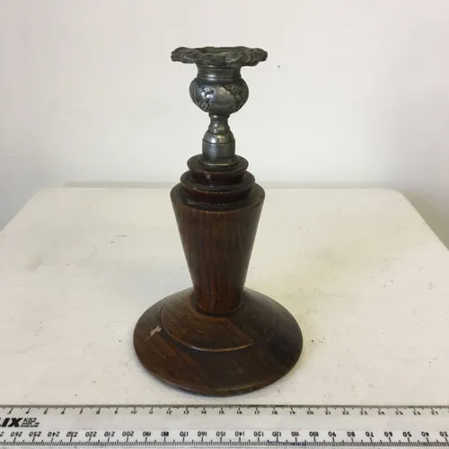 Engraved thistle candlestick with dark wood base