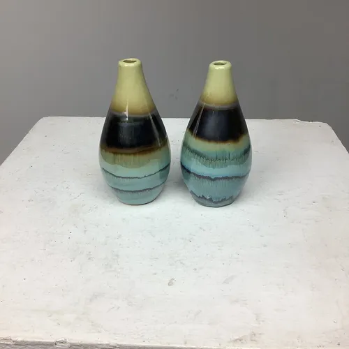 Cream Brown Blue Teal Vase