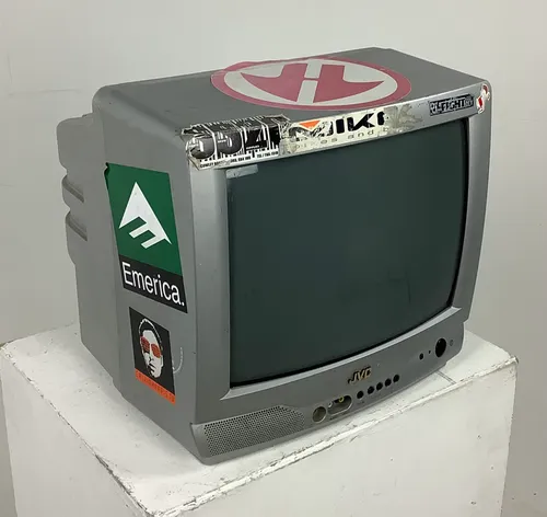 JVC Grey / Silver Television / TV Covered In Stickers