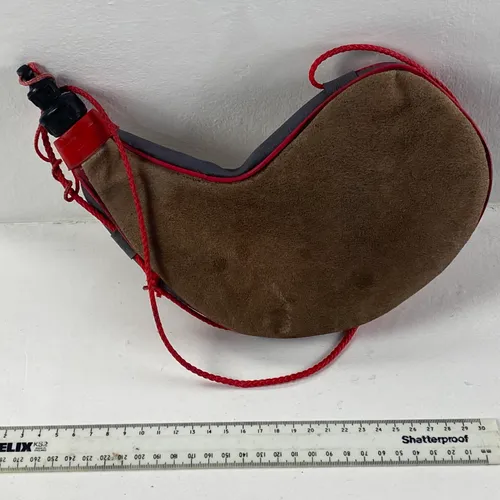 Leather bota bag/ drinking bottle red grey and brown