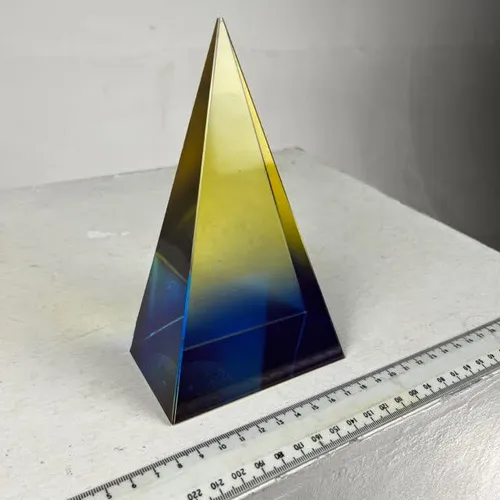 Blue and Yellow Glass Pyramid Paperweight