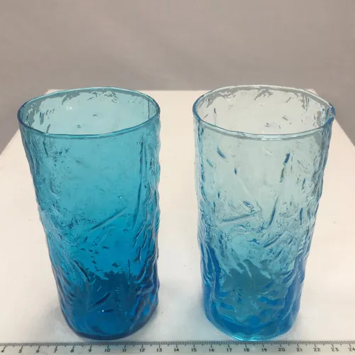 Pair mottled glass blue highball