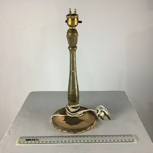 Worn Green Brown Leaf Patterned Lamp Base