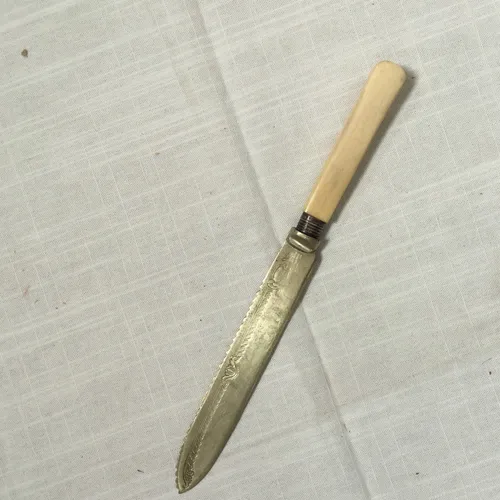 Small engraved knife with ivory plastic handle 