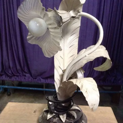 cream metal ornate flower table lamp with glass shade and marble base