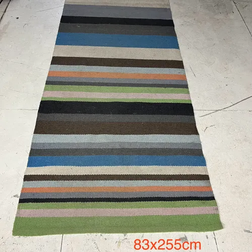 Striped Runner Rug in Green/Blue/Peach/Cream/Brown Colours
