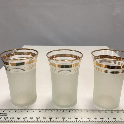 set of three frosted gold rimmed shooter glass