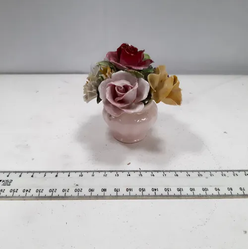 Small Adderley bone china rose flowers in pot ornament
