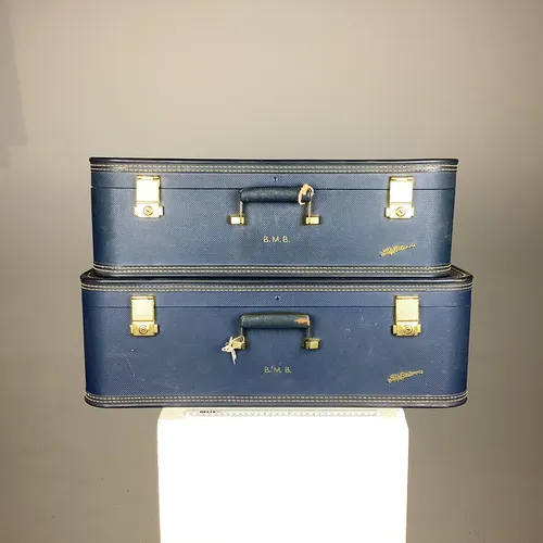 Pair of period  Lady Baltimore suitcases Blue