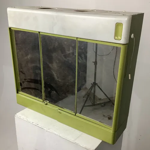 Plastic Green and White Wall Hanging Shelf Unit with Sliding Mirror Doors