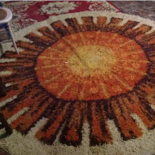 1970s Circular Sunburst / Sun Patterned Area Rug