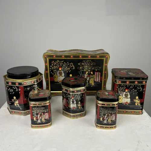 Various Oriental Tins/Oriental Tin Collection in Gold/Black/Red