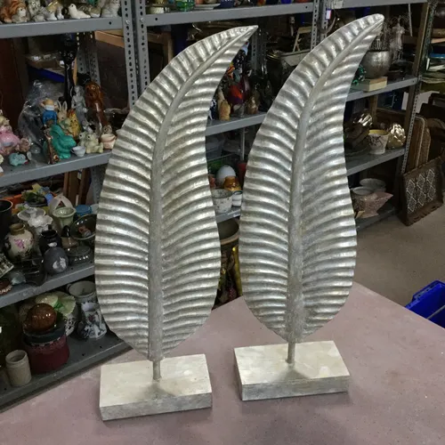 Pair Tall wooden leaf ornaments