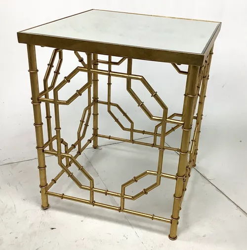 Gold Leg Side Table with Glass Mirrored Top