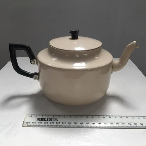 Cream Stovetop Kettle with Black Handle 