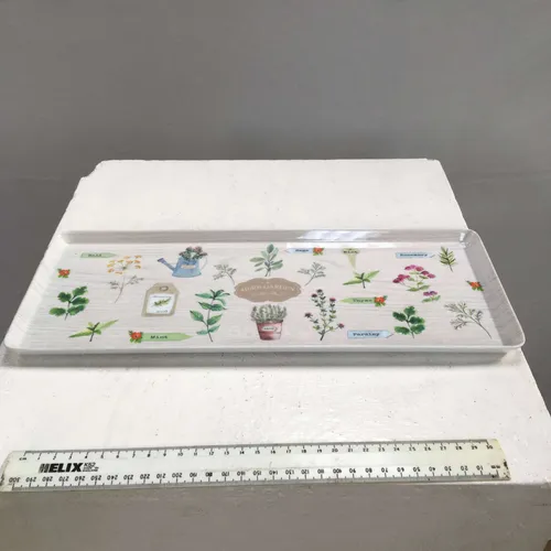 Rectangular Grey Herb Garden Print Plastic Serving Tray