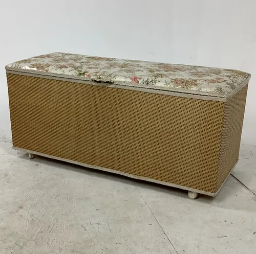 Wicker Trunk Ottoman with White and Pink Floral Top / Lid