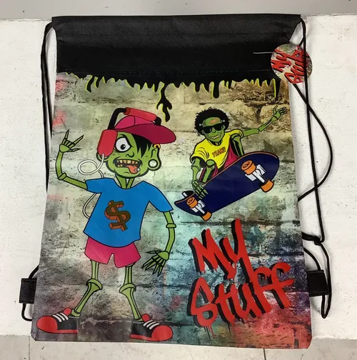Black and Green Zombie Skateboard My Stuff Drawstring Bag
