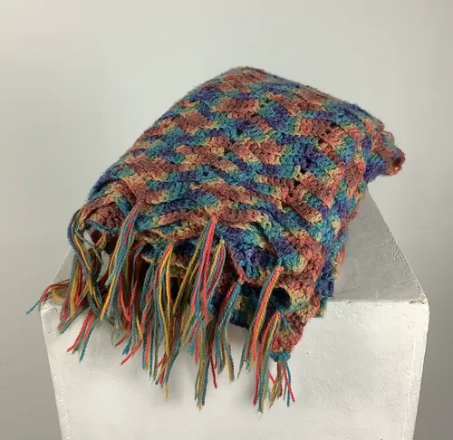 Multi Coloured Crochet Blanket with Tassel / Fringe