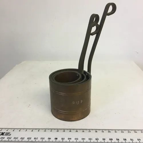 Set of three period copper and brass rum ladles/measures