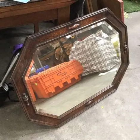 Dark wood octagonal mirror