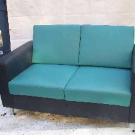 Blue vinyl two tone sofa