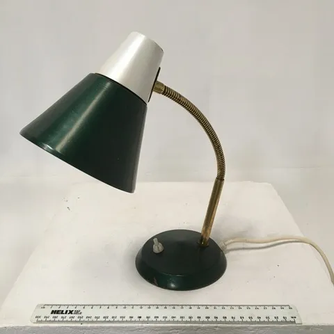 Green and white gooseneck anglepoise desk lamp