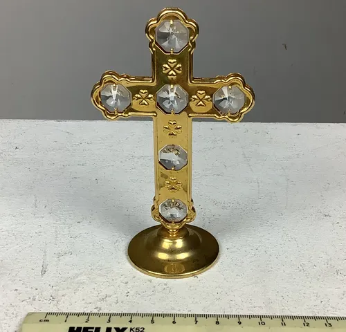 Standing Gold Cross with Clear Jewels