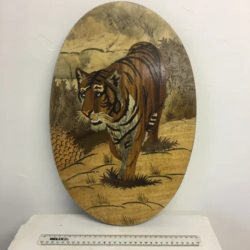 Bengal Tiger Marquetry Oval artwork