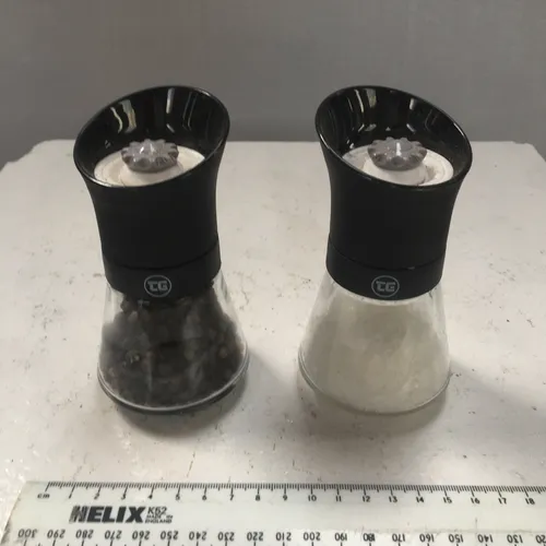 Black Plastic with Glass Base Salt and Pepper Grinder Set