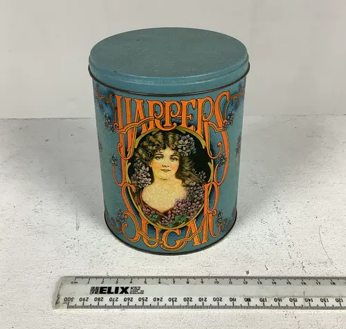 Blue and Orange Harper’s Sugar Tin with Women’s Portrait