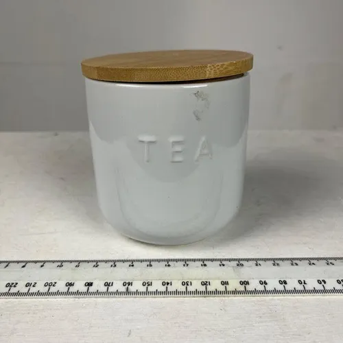 White Ceramic Tea Jar with Wooden Lid