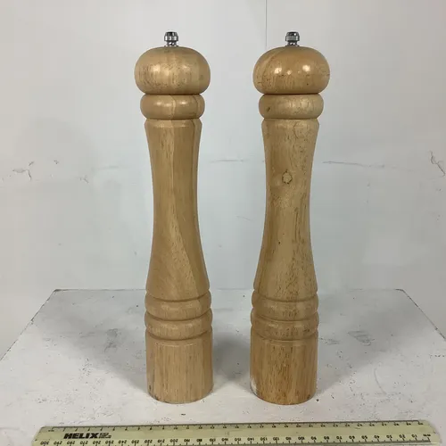 Pair of Tall Wooden Salt and Pepper Shakers