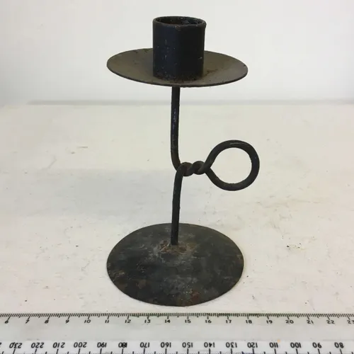 Short wrought iron candlestick with twisted handle