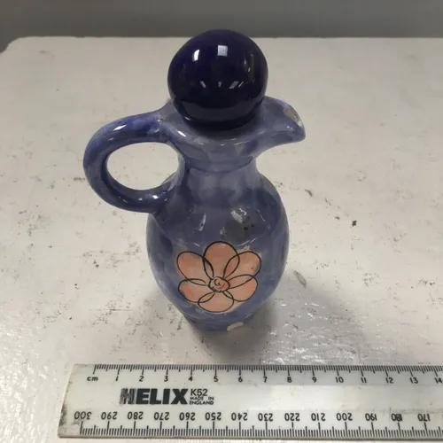 Blue Watercolour Painted Ceramic Oil/Vinegar Bottle with Stopper